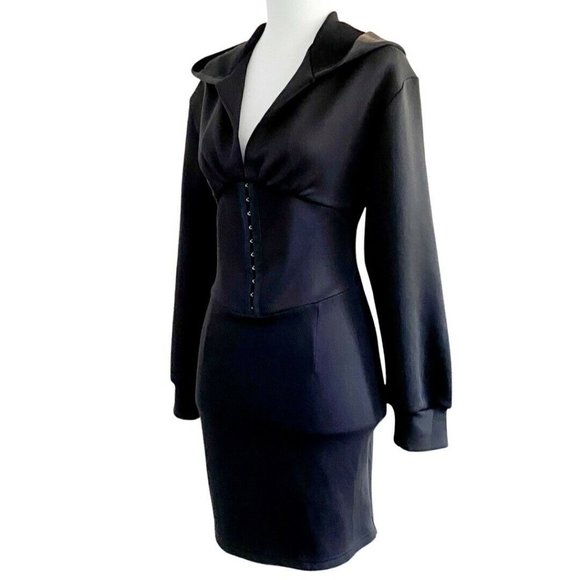 Fashion Nova Dolman Sleeve Hoodie Hook & Eye Midriff Fleece Mini Dress Size M - Picture 4 of 8